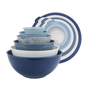 COOK WITH COLOR Mixing Bowls with Lids 12 Piece Set BLUE & WHITE - 1 of 3