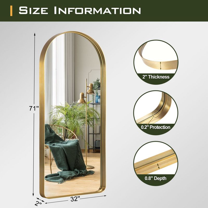 Neutypechic Metal Framed Arched Wall Mirror Full Length Mirror Leaning Mirror Large Mirror, 4 of 6