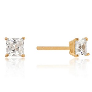ShineHigh 4mm Sterling Silver Princess Cut CZ Stud Earrings for Women – 18K Gold-Plated Classic Studs with Clear Cubic Zirconia and Butterfly Back - 1 of 1