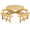 Gulches 8-Person Round Outdoor Picnic Table with 4 Built-in Benches - 2" Umbrella Hole, Weather-Resistant Natural Wood - 4 of 4