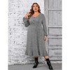 Clearlove Women's Plus Size Knit Textured Sweater Dresses Long Sleeve Loose Pleated Dress with Pockets - 2 of 4