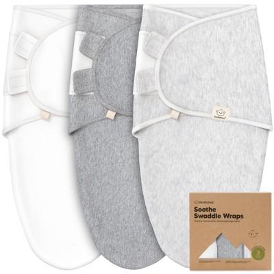 3pk Soothe Baby Swaddle 0-6 Months, Organic Newborn Baby Swaddle Sleep Sacks, Ergonomic Wearable Swaddle Blanket (Cloud)