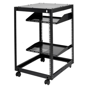 VEVOR 15U Open Frame Server Cabinet, Wall-Mountable with 2 Cooling Shelves & 4 Wheels, Depth Adjustable 23''-40'' for Network and AV Equipment - 1 of 4