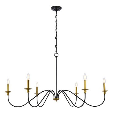 Elegant Lighting Rohan 48 inch chandelier in matte black and brass