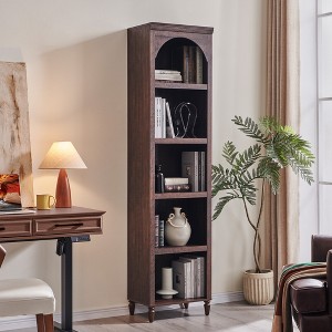 Arched Bookcase with 2 Adjustable Shelves, 76" Tall Bookshelves with Open Display Shelves for Living Room, Narrow Book Shelf, Brown - 1 of 4