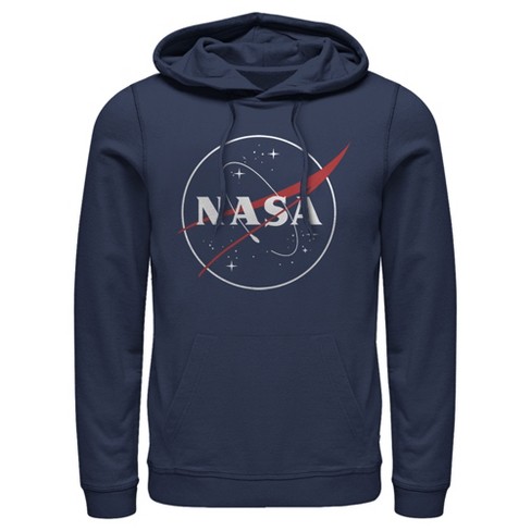 Men's Nasa Outline Simple Logo Pull Over Hoodie - Navy Blue