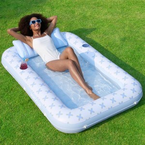 Sloosh Inflatable Suntanning Float Bed with Pillow, Suntan Tub Floatie Raft Tanning Pool for Adult - 1 of 4