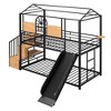 TIRAMISUBEST Twin Over Twin Bunk Bed with Slide and Storage Staircase, Metal House Bunkbed with Storage Shelves and Roof Design - 4 of 4