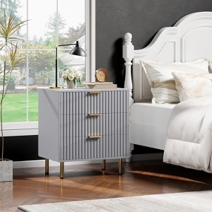 Nasitip 3-Drawer Dresser-Fluted Wooden Nightstand with Deep Storage, Wide Top Chest Organizer - 1 of 4