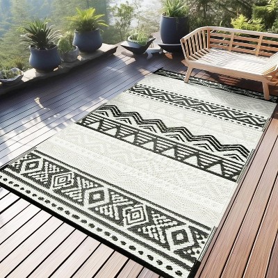 Lahome Waterproof Outdoor Reversible Boho Plastic Straw Mat for Patio,Balcony,Deck