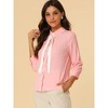 Allegra K Women's Point Collar Tie neck 3/4 Sleeve Button-Down Shirt - 4 of 4