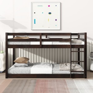 NicBex Twin/Twin Rubber Wood Bunk Bed with Safety Guardrails&Ladder,Grounded-Level Bunk Bed for Kids,Upper&Bottom Bed Platforms,400lbs Max - 1 of 4