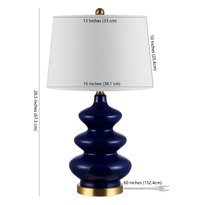 Navy Ceramic Triple Gourd Table Lamp with White Shade