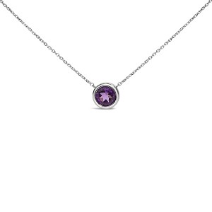 Haus of Brilliance Silver 7MM Bezel Set Created Gemstone Pendant Necklace - 1 of 4