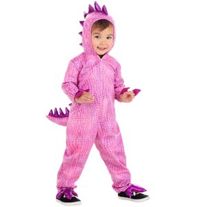 HalloweenCostumes.com 18 Months/2T   Toddler Terrific T-Rex Dinosaur Costume, Pink/Pink/Purple - 1 of 4