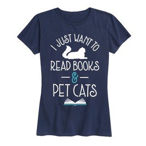Women's - Instant Message - Read Books Pet Cats Short Sleeve Graphic T-Shirt - 1 of 4