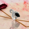 Slickblue Brass Rhodium Ring with Jet Agate & Clear CZ - Semi-Precious Pear Design, Women's Jewelry, Size 5-10 - 2 of 3