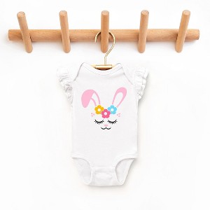 The Juniper Shop Bunny Face With Flowers Baby Flutter Sleeve Bodysuit - 1 of 2