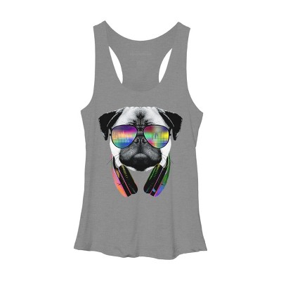 Women's Design By Humans Rainbow Beat DJ Pug By clingcling Racerback Tank Top
