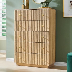 SinCiDo 5 Drawer Fluted Dresser, Wood Tall Chest of Drawers with Deep Storage, Modern Storage Organizer for Bedroom, Living Room - 1 of 4