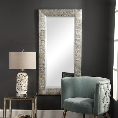 Contemporary Maeona Rectangular Wood Mirror in Metallic Silver