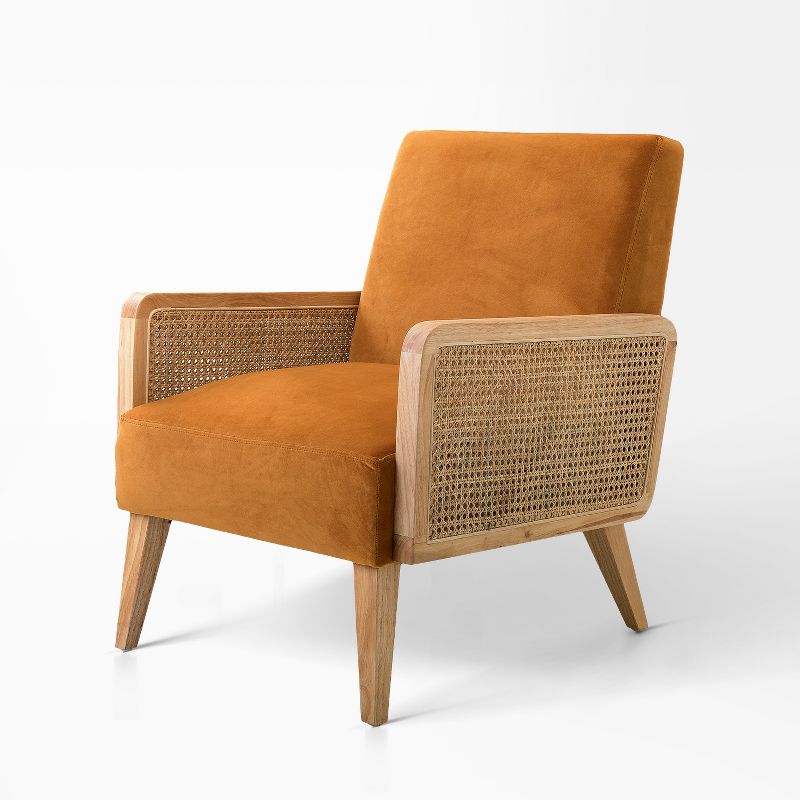 Chloé Cane Arm Chair with Wood Base Living Room Upholstered Accent Chair with Rattan Armrest | Karat Home, 1 of 12