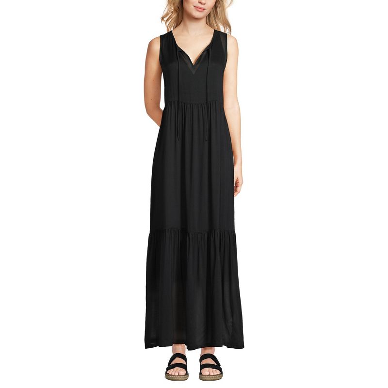 Lands' End Women's Sheer Modal Sleeveless Tiered Maxi Swim Cover-up Dress, 1 of 5