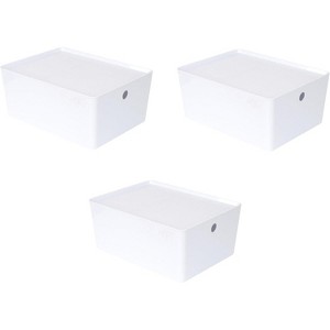 YBM Home White Plastic Storage Bin with Lid, Pack of 3 - 1 of 3