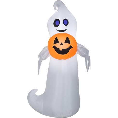 Gemmy Airblown Inflatable Playful Ghost Holding Pumpkin , 5 Ft Tall ...