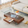 VYNXARIA 43.3 Inch Modern Two-Tier Coffee Table - Glass & Dark Wood Grain Storage Solution - 3 of 4
