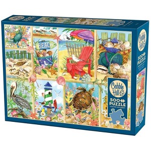 Cobble Hill 500 Piece Jigsaw Puzzle - Day at the Beach (Poster Included), Ages 12 and Up - 1 of 3