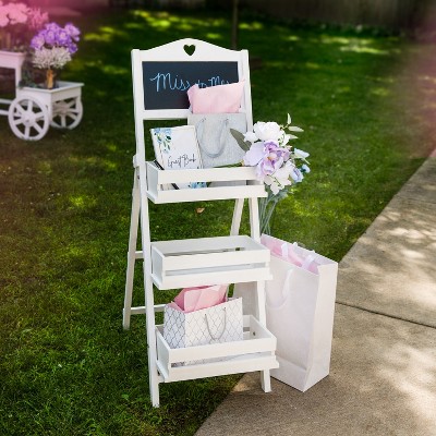 White Fir Wood 41" 3-Tier Ladder Plant Stand with Chalkboard