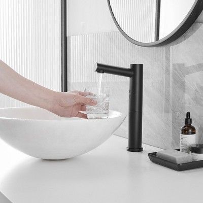 Matte Black Touchless Vessel Sink Faucet with Pop Up Drain