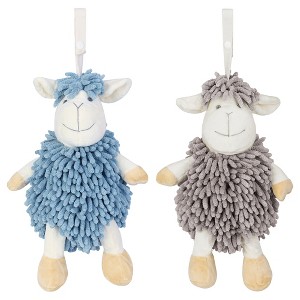 REGALWOVEN Cute Sheep Chenille Soft Absorbent Quick Drying Fuzzy Ball Hand Towel 9" x 13" 2 Pcs - 1 of 4