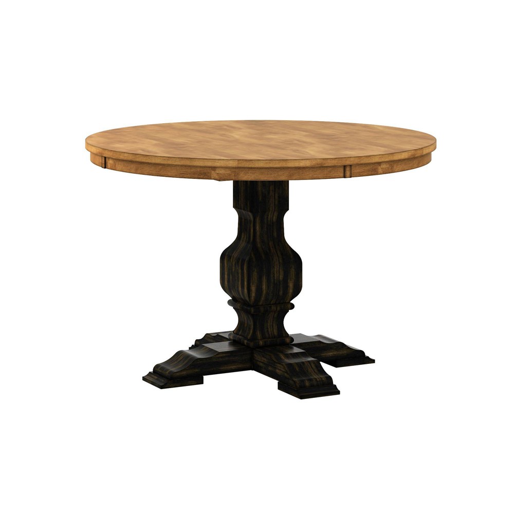 Photos - Dining Table Delaney Two Toned Round Solid Wood Top  Oak/Antique Black - In