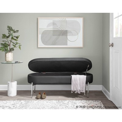 Chloe 49'' Black Faux Leather Storage Bench with Chrome Base
