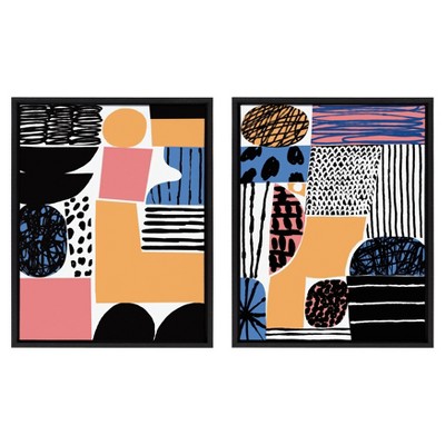 2pc Sylvie Abstract Collage 3 and 4 Framed Canvas Wall Art by Marcello Velho Black - Kate and Laurel