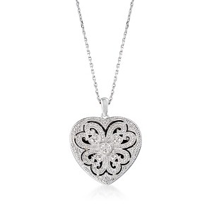 Ross-Simons Sterling Silver Scrolled Heart Locket Necklace With Diamond Accents Size 16 - 1 of 4
