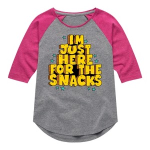 Girls' - Instant Message - I'm Just Here For The Snacks Shirt Tail Raglan Graphic T-shirt - 1 of 4