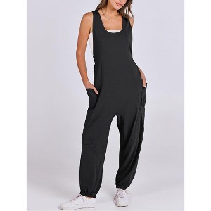 Women Jumpsuits Casual Summer Loose Outfits Rompers Beach Vacation Trendy Long Baggy Overalls Jumpers with Pockets - 1 of 4