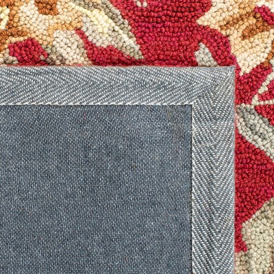 Red Floral Hand-Hooked Wool Area Rug, 6' x 9'