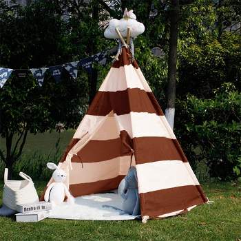 Modern Home Children's Canvas Play Tent Set with Travel Case - Brown/White Stripes