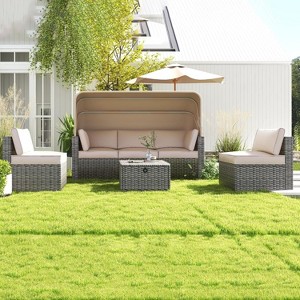 Jojoka 6-Piece Outdoor Sofa Set, Daybed with Retractable Canopy, Patio Lounge with Adjustable Backrests, Chaise Lounge, Garden Furniture - 1 of 4