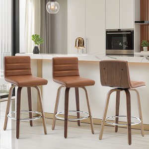 Bekrvio 26"/29" Swivel Bar Stools Set of 1/2/3/4, Faux Leather Upholstered Counter Chairs with Wood Legs, Mid-Century Seating for Kitchen Island - 1 of 4
