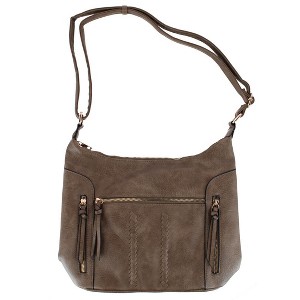 Alyssa Women's Synthetic Leather Adjustable Crossbody with Zipper Detail, Espresso Brown - 1 of 4