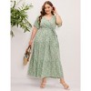 Garvee Women Plus Size V Neck Wrap Maxi Dress High Waist Ruffle Summer Casual Dress with Belt Short Sleeve - 4 of 4