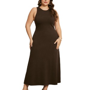 Agnes Orinda Women's Plus Size Knit Crewneck Sleeveless Casual Midi Sweater Dresses - 1 of 4