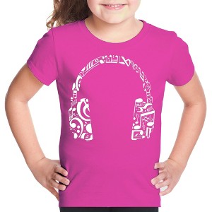 LA Pop Art Girl's Word Art T-shirt - Music Note Headphones - 1 of 4