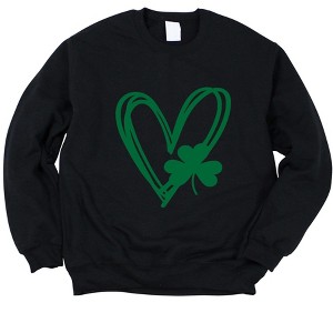 Simply Sage Market Women's Graphic Sweatshirt Hand Drawn Heart With Shamrock - 1 of 4