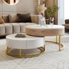 TiramisuBest Modern 2-Piece White Round Nesting Coffee Tables with Drawers, Gold Accents, Space-Saving Design, 27.6'' - 2 of 4